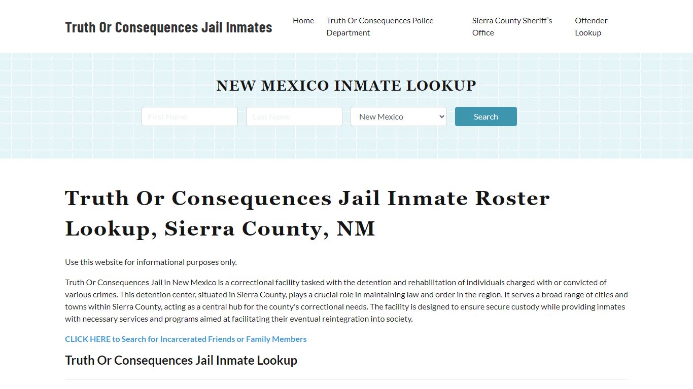 Truth Or Consequences Jail Inmate Roster, Sierra County, NM, Offender ...