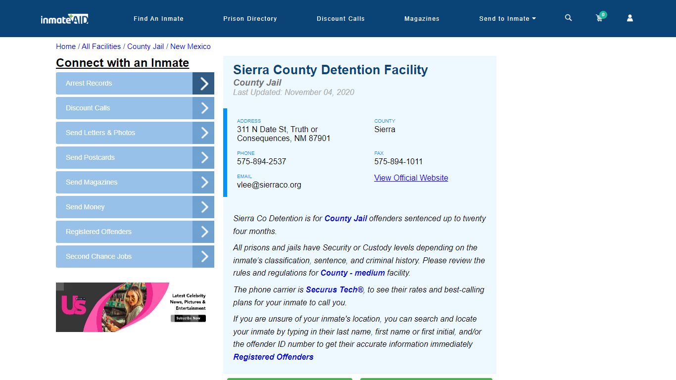 Sierra County Detention Facility - Inmate Locator